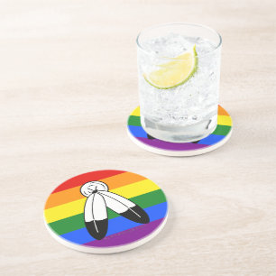 SlipperyJoe's two-spirit pride flag Indigenous sym Coaster