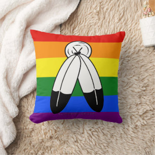 SlipperyJoe's two-spirit pride flag Indigenous sym Cushion