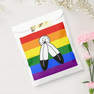 SlipperyJoe's two-spirit pride flag Indigenous sym Favour Bag