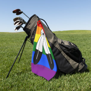 SlipperyJoe's two-spirit pride flag Indigenous sym Golf Towel