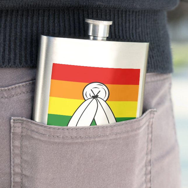 SlipperyJoe's two-spirit pride flag Indigenous sym Hip Flask (In Situ)