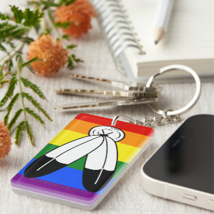 SlipperyJoe's two-spirit pride flag Indigenous sym Key Ring