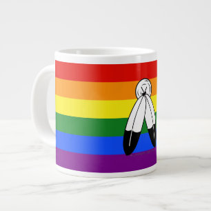 SlipperyJoe's two-spirit pride flag Indigenous sym Large Coffee Mug