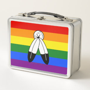 SlipperyJoe's two-spirit pride flag Indigenous sym Metal Lunch Box