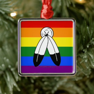 SlipperyJoe's two-spirit pride flag Indigenous sym Metal Ornament