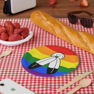 SlipperyJoe's two-spirit pride flag Indigenous sym Paper Plate