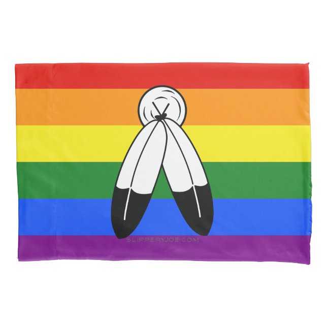 SlipperyJoe's two-spirit pride flag Indigenous sym Pillowcase (Front)