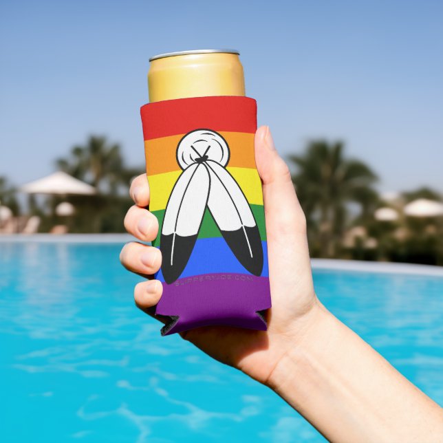 SlipperyJoe's two-spirit pride flag Indigenous sym Seltzer Can Cooler (In Situ Pool)