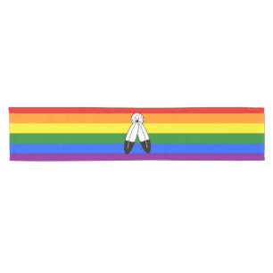 SlipperyJoe's two-spirit pride flag Indigenous sym Short Table Runner