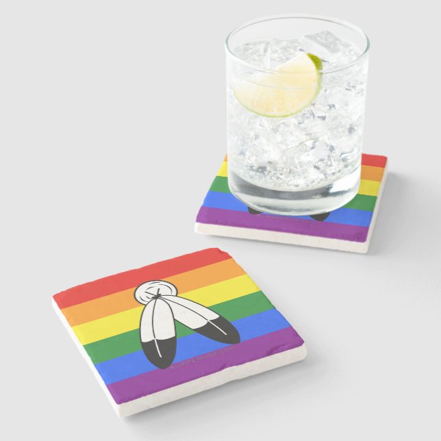 SlipperyJoe's two-spirit pride flag Indigenous sym Stone Coaster (Side)