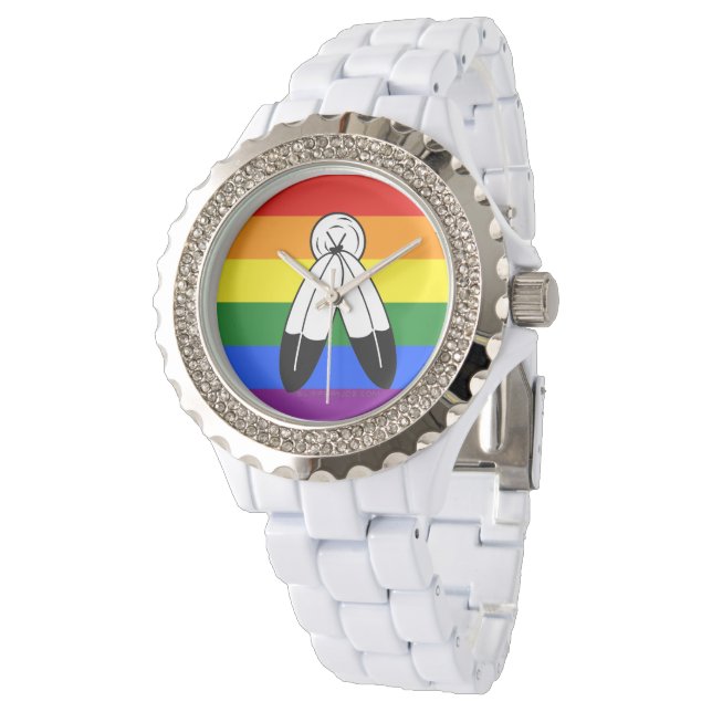 SlipperyJoe's two-spirit pride flag Indigenous sym Watch (Angled)