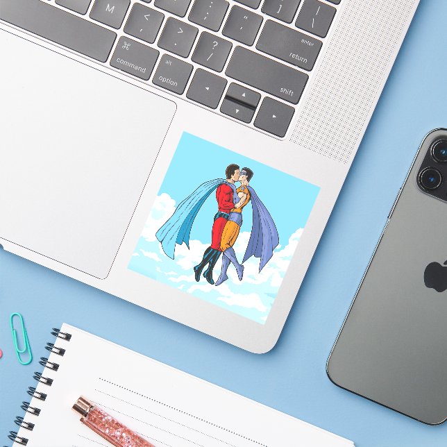 Slipperyjoe's two superheroes kissing characters f (Laptop w/ iPhone)