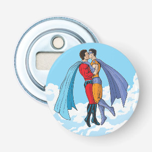 Slipperyjoe's two superheroes kissing characters f bottle opener