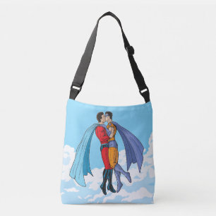 Slipperyjoe's two superheroes kissing characters f crossbody bag