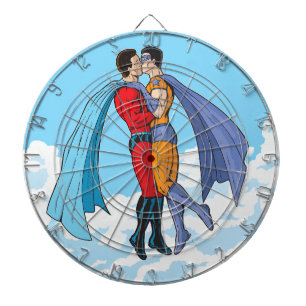 Slipperyjoe's two superheroes kissing characters f dartboard