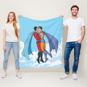 Slipperyjoe's two superheroes kissing characters f fleece blanket
