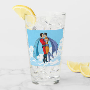 Slipperyjoe's two superheroes kissing characters f glass