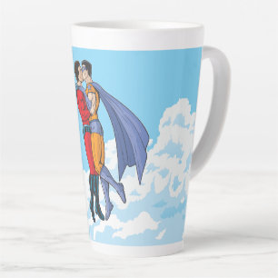 Slipperyjoe's two superheroes kissing characters f latte mug