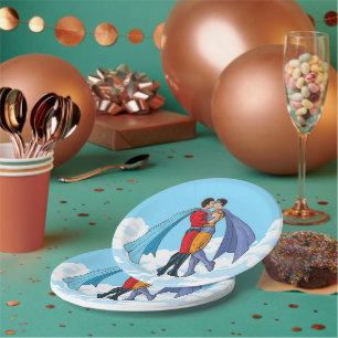 Slipperyjoe's two superheroes kissing characters f paper plate