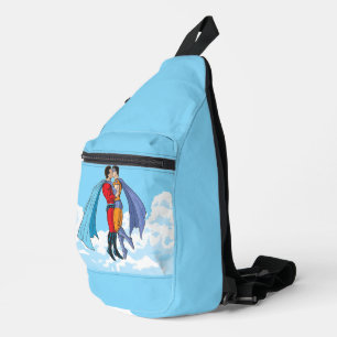 Slipperyjoe's two superheroes kissing characters f sling bag