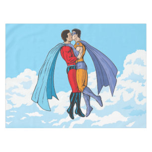 Slipperyjoe's two superheroes kissing characters f tablecloth