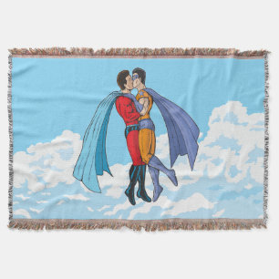 Slipperyjoe's two superheroes kissing characters f throw blanket