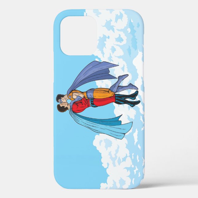 SlipperyJoe's two superheroes kissing flying carto Case-Mate iPhone Case (Back)