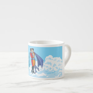 SlipperyJoe's two superheroes kissing flying carto Espresso Cup