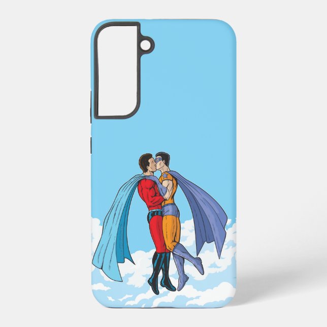 SlipperyJoe's two superheroes kissing flying carto Samsung Galaxy S22+ Case (Back)