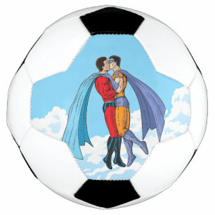 SlipperyJoe's two superheroes kissing flying carto Soccer Ball