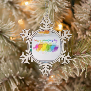 SlipperyJoe's Valentine's Day sentiment LGBTQ+ gay Snowflake Pewter Christmas Ornament