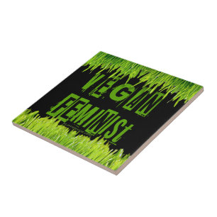SlipperyJoe's vegan feminist attention-grabbing br Ceramic Tile