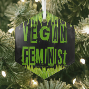 SlipperyJoe's vegan feminist attention-grabbing br Glass Tree Decoration