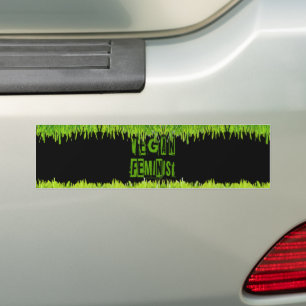 SlipperyJoe's Vegan feminist grass word block lett Bumper Sticker
