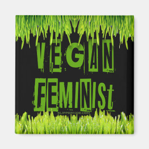 SlipperyJoe's Vegan feminist grass word block lett Magnet