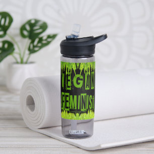 SlipperyJoe's Vegan feminist grass word block lett Water Bottle