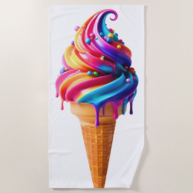 SlipperyJoe's vibrant ice cream cone food classic  Beach Towel (Front)