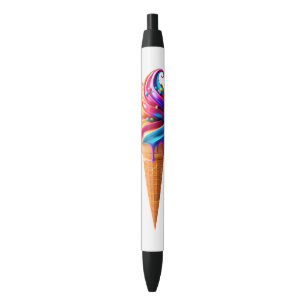 SlipperyJoe's vibrant ice cream cone food classic Black Ink Pen