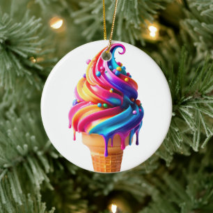 SlipperyJoe's vibrant ice cream cone food classic  Ceramic Ornament