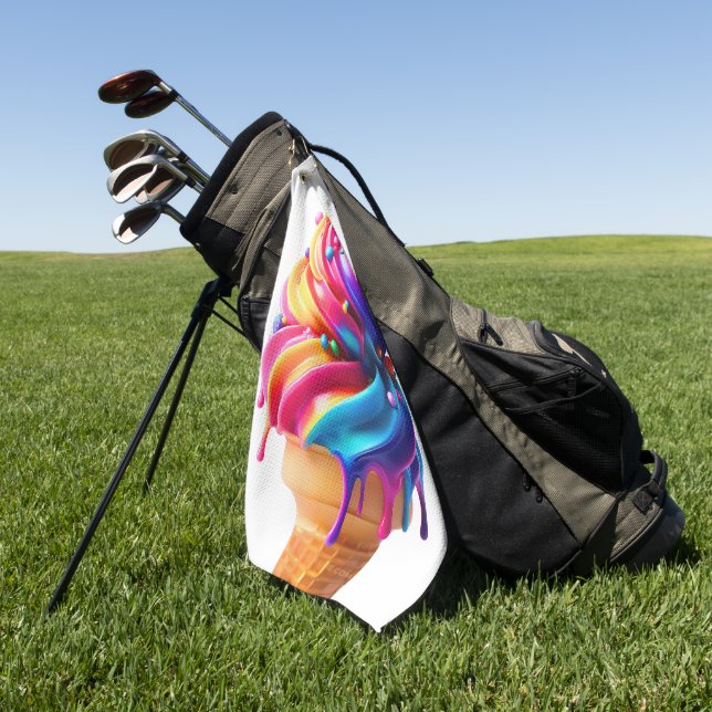 SlipperyJoe's vibrant ice cream cone food classic  Golf Towel (Green)