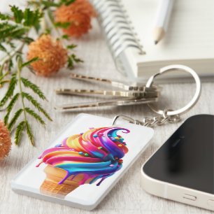SlipperyJoe's vibrant ice cream cone food classic  Key Ring