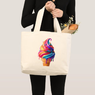 SlipperyJoe's vibrant ice cream cone food classic  Large Tote Bag