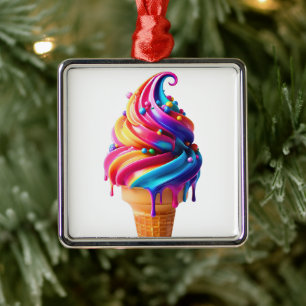 SlipperyJoe's vibrant ice cream cone food classic  Metal Ornament