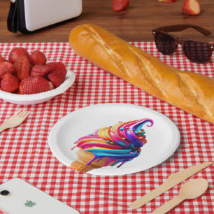 SlipperyJoe's vibrant ice cream cone food classic Paper Plate