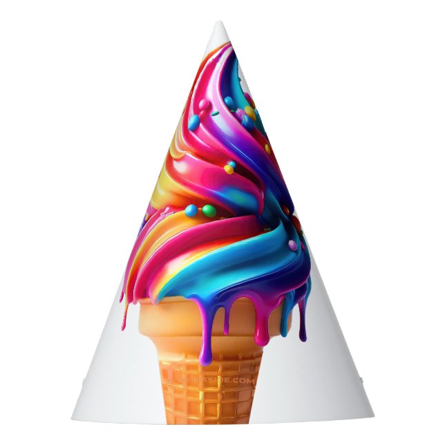SlipperyJoe's vibrant ice cream cone food classic  Party Hat (Front)