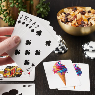 SlipperyJoe's vibrant ice cream cone food classic Playing Cards