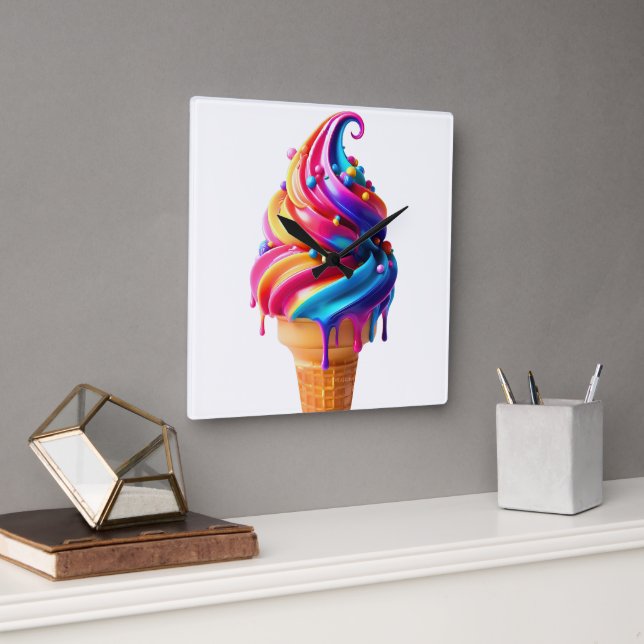 SlipperyJoe's vibrant ice cream cone food classic  Square Wall Clock (Office)