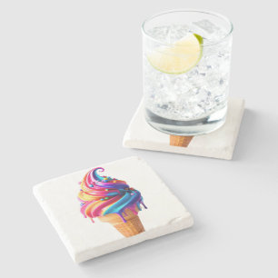 SlipperyJoe's vibrant ice cream cone food classic  Stone Coaster