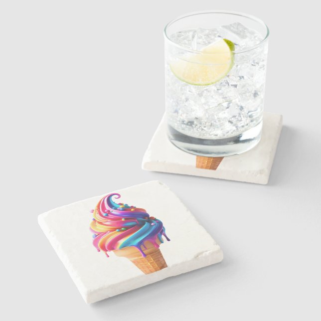 SlipperyJoe's vibrant ice cream cone food classic  Stone Coaster (Side)