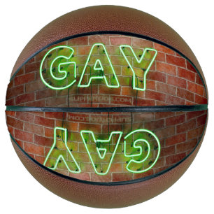 SlipperyJoe's vibrant neon gay sign green bricks w Basketball